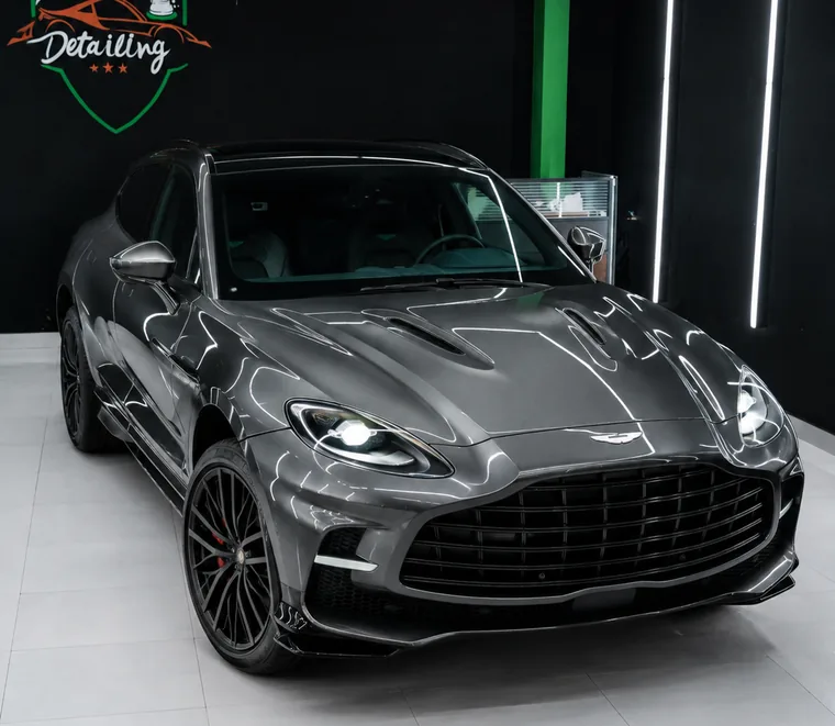 Grey Aston Martin DBX finished and ready for collection at Exotic Auto Services, Abu Dhabi.