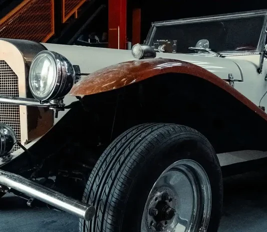 Classic car restoration under way in the body shop at Exotic Auto Services in Mussafah, Abu Dhabi