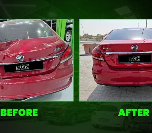 Accident damage repair carried out on a customer car in Abu Dhabi