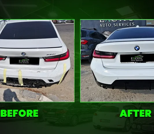 Collision repair carried out on a customer car in Abu Dhabi