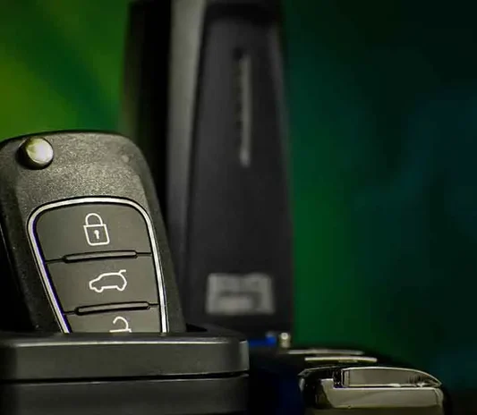 Car key being programmed at the Exotic Auto Services workshop in Mussafah, Abu Dhabi