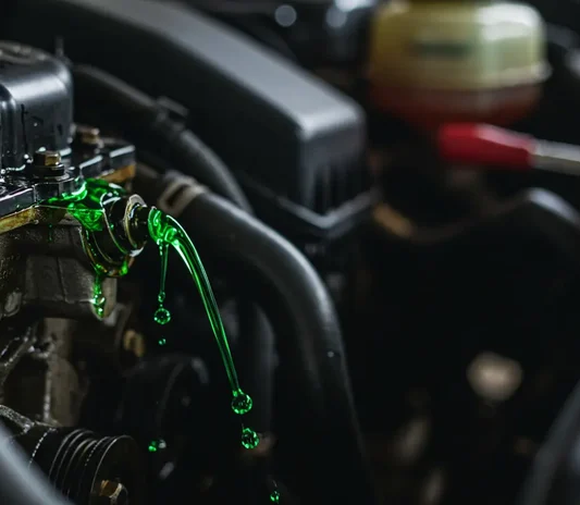 Coolant leak repair carried out at the Exotic Auto Services workshop in Abu Dhabi