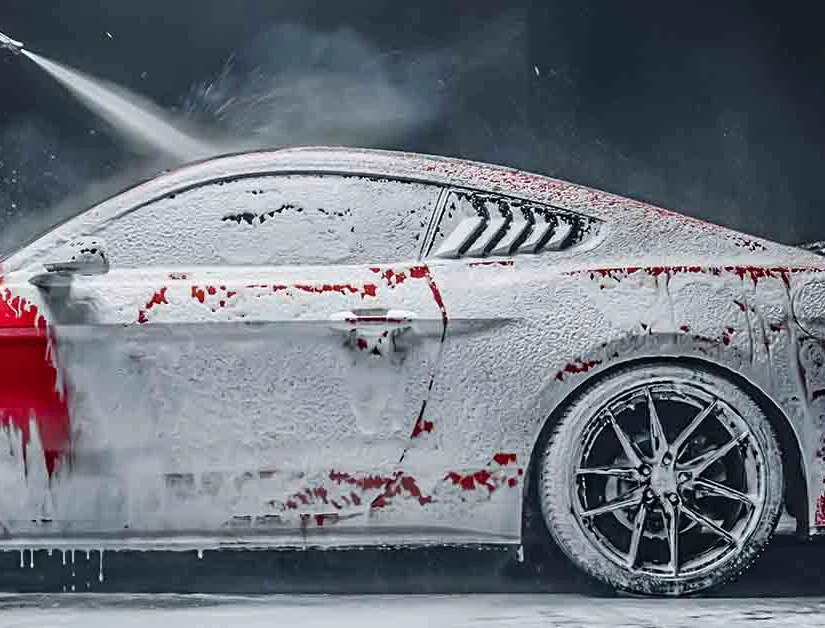 Car being washed and treated in the car spa at Exotic Auto Services in Mussafah, Abu Dhabi