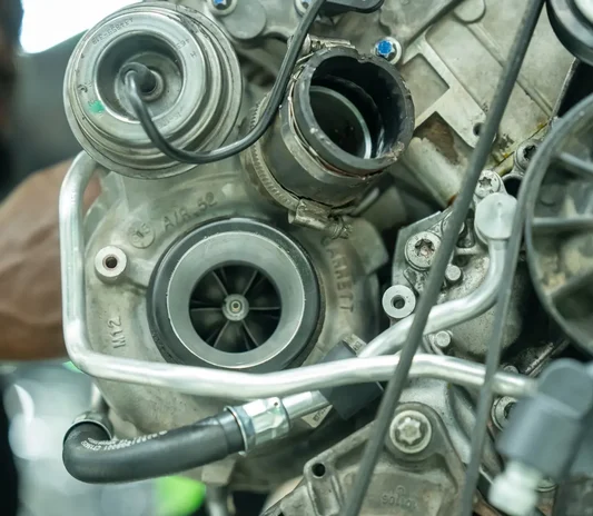 Turbocharger removed for repair at the Exotic Auto Services workshop in Mussafah, Abu Dhabi