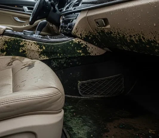 Interior water damage and mould treatment on a luxury car in Abu Dhabi