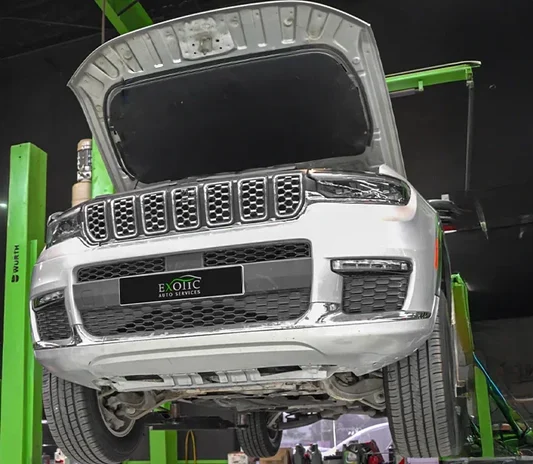 Jeep Grand Cherokee ready for collection at the Exotic Auto Services workshop in Abu Dhabi
