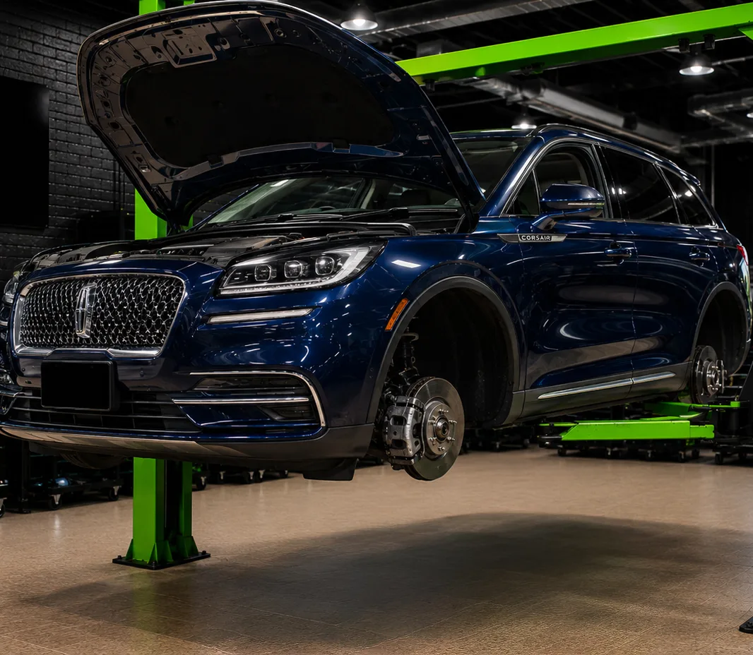 Lincoln with the bonnet open for engine bay inspection in Mussafah, Abu Dhabi