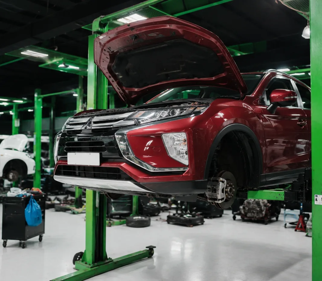 Mitsubishi with the bonnet open for engine bay inspection in Mussafah, Abu Dhabi