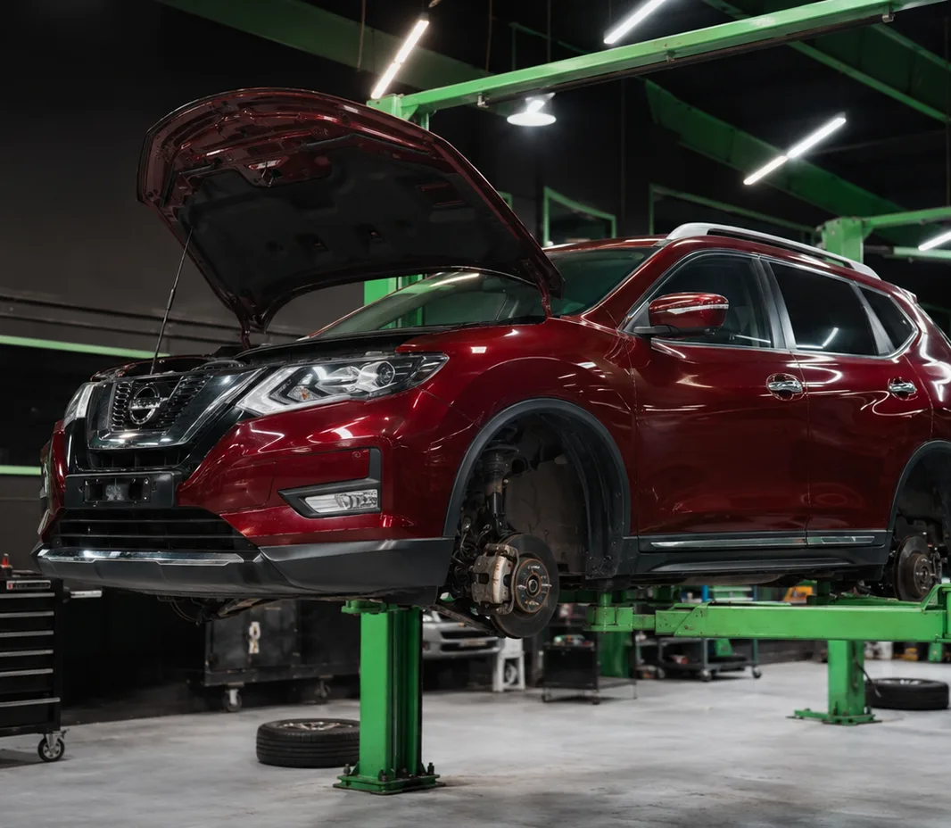 Nissan on the ramp during suspension inspection in Abu Dhabi