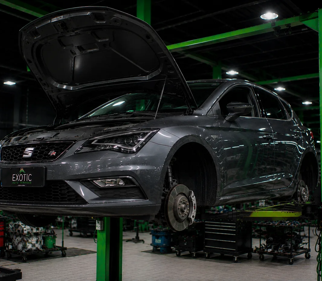 SEAT with the bonnet open for engine bay inspection in Mussafah, Abu Dhabi