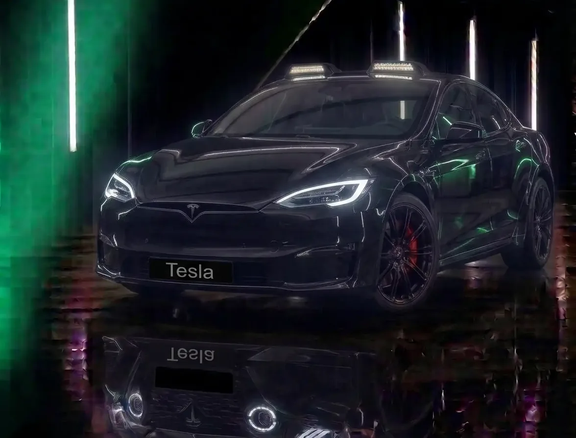 Tesla in for battery replacement at the Exotic Auto Services workshop in Mussafah, Abu Dhabi