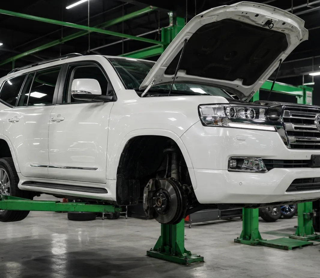 Toyota on the ramp during suspension inspection in Abu Dhabi