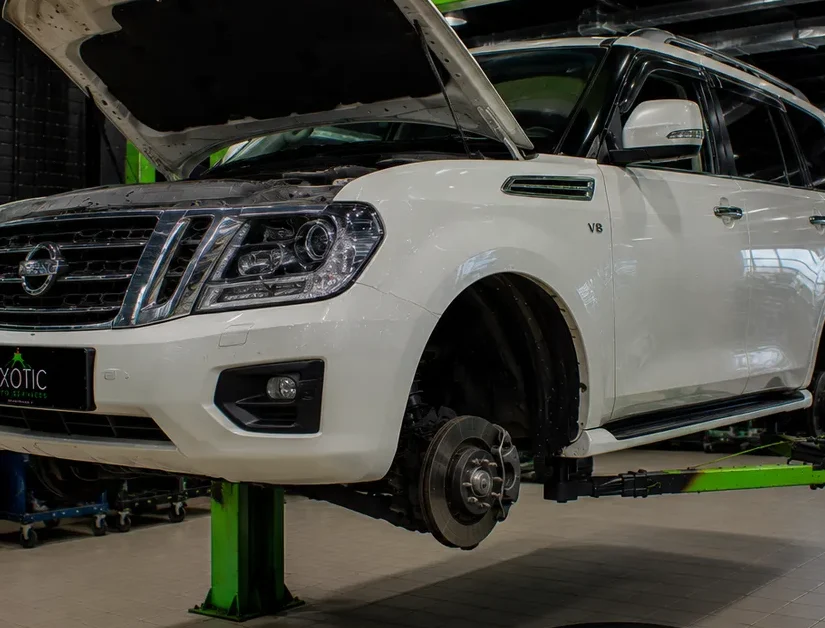Tyre and wheel service being carried out at the Exotic Auto Services tyre shop in Mussafah, Abu Dhabi