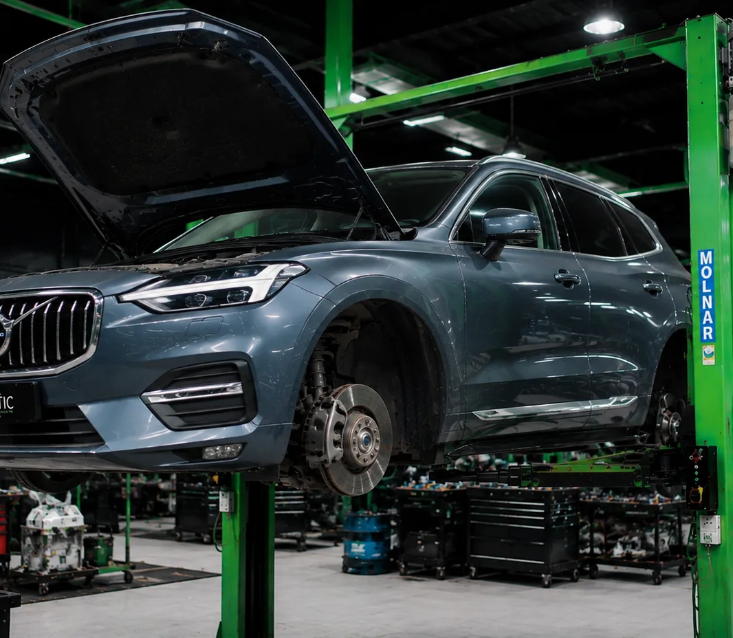 Volvo on the ramp during suspension inspection in Abu Dhabi