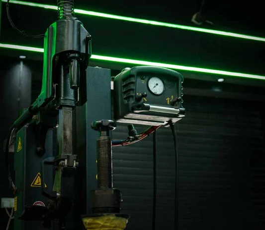 3D wheel alignment being carried out at the Exotic Auto Services workshop in Mussafah, Abu Dhabi